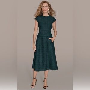 New Donna Karan Women's Tweed Cap Sleeve A-Line Midi Dress. Size 12. Hudson